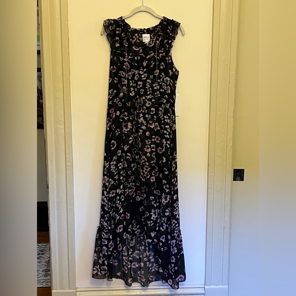 Misa midi dress black purple sleeveless size M